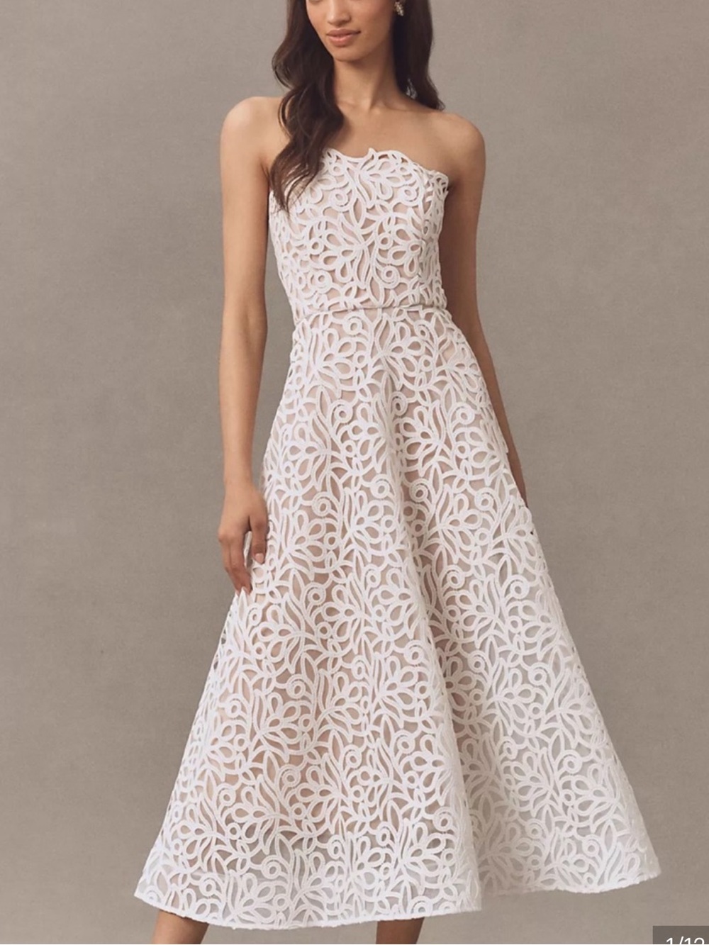 Milly Blush Lace-Trim Strapless Midi Dress